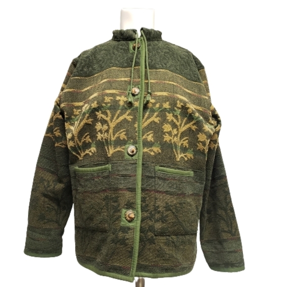 Flashback Jackets & Blazers - Vintage Dark Floral Jacket Size S Buttons Tapestry Forest Fairy Goblincore Boho